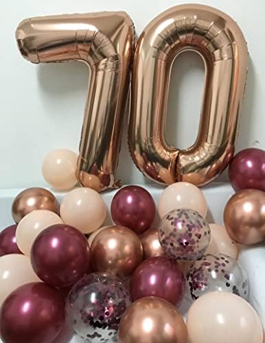 70th Doğum Günü Süslemeleri Kadın – Mutlu 70 Doğum Günü Parti Malzemeleri ile Womens için Şampanya Bordo Çiçekler
