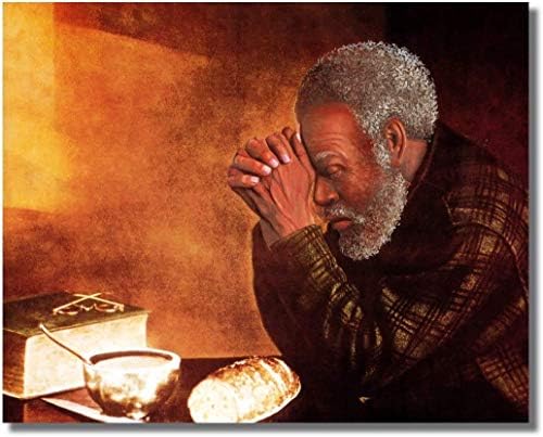 Afro-Amerikan Siyah Adam Dua Yemek Masası Günlük Ekmek Dini Duvar Resmi Çerçeveli 8x10Sanat Baskı (Altın)