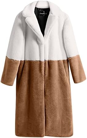 FOVIGUO Uzun Kollu Uzun Kış Ceket Kadınlar Ev Modern Bulanık Fit Colorblock Hırka Yaka İpli Sıcak Hırka