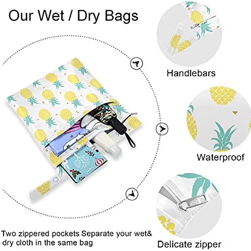 visesunny Ananas sevimli desenli Fermuarlı Cepli 2 adet ıslak çanta Yıkanabilir Kullanımlık Seyahat için geniş Bebek