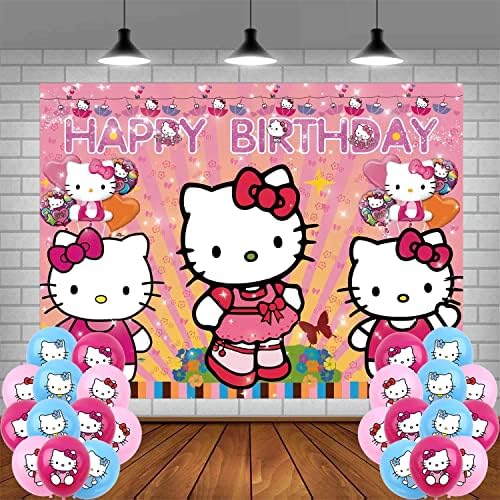 Merhaba Sevimli Kitty Doğum Günü Partisi Afiş Dekorasyon, Kawaii Kitty Mutlu Doğum Günü Partisi Zemin 5 x 3Ft Fotoğrafçılık