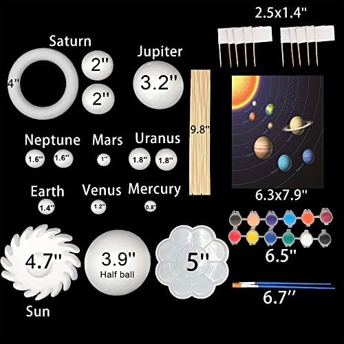 55 Paket Güneş Sistemi Model Seti Renk Pigmentleri, Boya Tepsisi Paleti, Fırçalar, Strafor Topları, Uzay Balonu, Kürdan