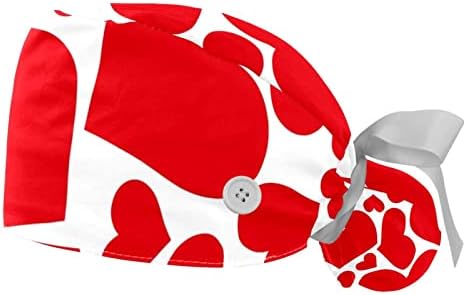 2 Paket Ayarlanabilir Kırmızı Aşk Kalp Beyaz Arka Plan Kravat Geri Şapka Kapaklar Kabarık Şapka Düğmeleri ile Fırçalayın
