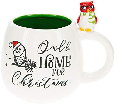 Pavilion Hediye Şirketi Baykuş Ev Noel ve Kuş 15.5 Oz Benzersiz Şekilli Büyük Kahve Fincanı Kupa Tatil Veya Kış, Beyaz