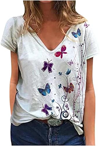 Blusa Moda Verano 2023 Camiseta de Manga Corta con Cuello en V Camiseta Tie Dye Y2K Camiseta holgada Camisetas Playa