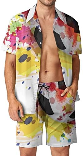 Futbol Topu Mürekkep Sıçrama erkek Hawaii Gömlek ve plaj şortu 2 Adet Düğme Aşağı Bluz Pantolon Gevşek Fit Takım Elbise
