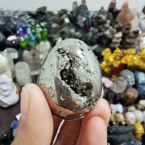 Doğal Reiki Çakra Kristal Doğal Pirit geod Yumurta Altın Demir Mineral Örnekleri (Boyut : 200-220g)