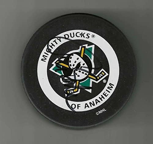 Tomas Sandstrom, Anaheim Mighty Ducks Resmi Oyun Diskini İmzaladı - İmzalı NHL Diskleri