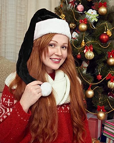 Wakdız Uzun Siyah Santa Şapka Yetişkinler için Beyaz Deluxe Santa Noel Siyah Noel Şapka Noel Tema için Yeni Yıl Festivali