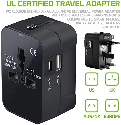 Seyahat USB Artı Uluslararası Güç Adaptörü ile Uyumlu ZTE Çözgü 7 Dünya Çapında Güç için 3 Cihazlar için USB TypeC,