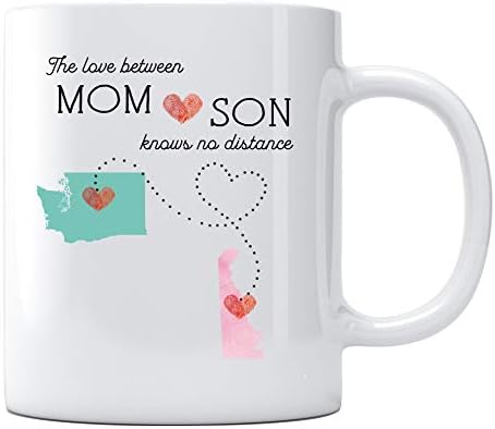 Anneler Günü Hediyesi Kahve Kupa Eyalet Uzun Mesafe Washington Delaware Anne ve Oğul Arasındaki Aşk Mesafeyi Bilmiyor