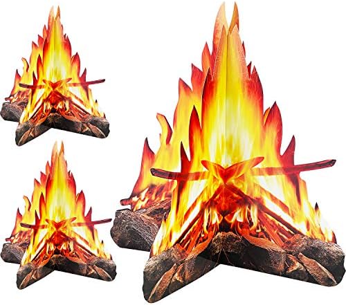 12 İnç Boyunda Yapay Yangın Sahte Alev Kağıt 3D Dekoratif Karton Kamp Ateşi Centerpiece rüzgara dayanıklı çakmak Kamp