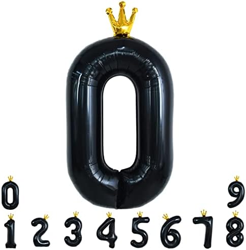 TONİFUL Taç Siyah 40 İnç Büyük Sayı Balonlar 0-9, taç Folyo Mylar Büyük Dijital Balon Numarası 1 Haneli Bir Doğum