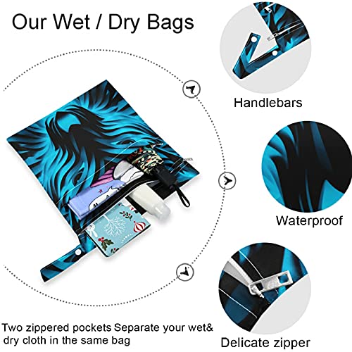 visesunny Mavi Kurt Hayvan Modern 2 adet fermuarlı cepli ıslak çanta Yıkanabilir Kullanımlık Seyahat için geniş Bebek