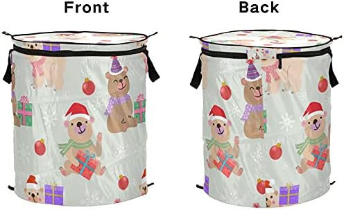 Noel Ayı Pop Up çamaşır sepeti Fermuarlı Kapaklı katlanır çamaşır sepeti Kolları İle Katlanabilir Depolama Sepeti