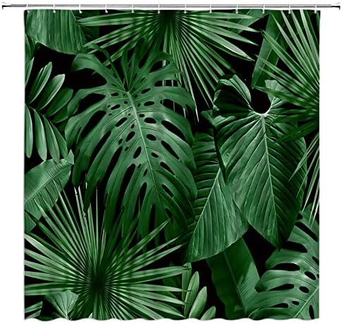 Tropikal Yeşil Yapraklar Duş Perdesi Palmiye Monstera Muz Yaprağı Botanik Yaz Orman Modern Pembe Doğa Kumaş Banyo