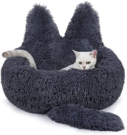 Idepet Kedi Yatağı, Sakinleştirici köpek yatağı Lüks peluş evcil hayvan yatağı Kaymaz Tabanlı Sıcak Yuvarlak Köpekler