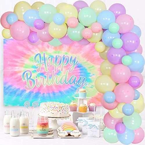 Batik Doğum Günü Süslemeleri Kızlar için-Macaron Renk Balon Çelenk Kiti ile Batik Mutlu Doğum Günü Zemin Batik Tema
