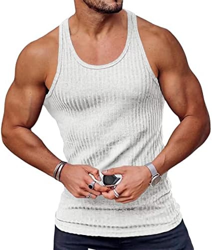 SAMACHİCA Tankı Üstleri Erkekler Spor Salonu Egzersiz Gömlek Kolsuz Kas Gömlek Çizgili Eğitim Gömlek