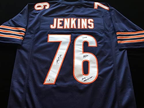 Teven Jenkins, Beckett COA ile İmzalı Mavi Futbol Forması İmzaladı - Chicago Bears Hücum Takımı-Beden XL