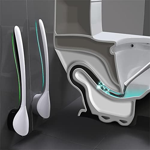 Tuvalet Fırçası ve Tutucu Seti, Tuvalet Fırçası Duvara Monte Düz Kafa Esnek Yumuşak Silikon Fırça Banyo Aksesuarı