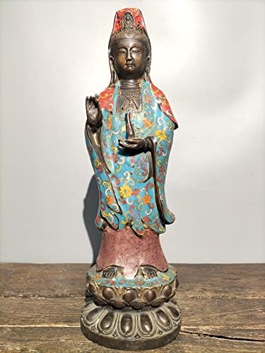 19 Tibet Tapınak Koleksiyonu Bronz Emaye Işi Emaye Temiz Şişe Guanyin Bodhisattva Lotus Platformu Oturan Buda Şehir