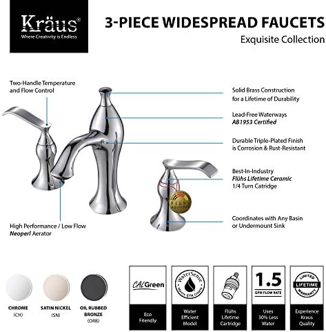 Kraus KEF - 15603ORB Lehim 8 inç 2 Kulplu Yaygın Banyo Bataryası Yağ Ovuşturdu Bronz