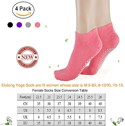 Pilates Bale Barre Yoga Çorap-Elutong 4 Paket Kaymaz Kayma Yapışkan Gripperler Çorap Kadınlar için