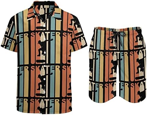 Retro 1970'lerin Patenci erkek 2 Parça Plaj Kıyafetleri Hawaiian Düğme Aşağı Kısa Kollu Gömlek ve Şort Takım Elbise