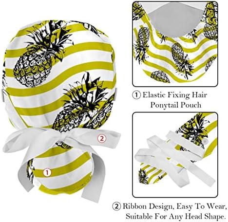 2 Paket çalışma kapağı Kadınlar için Düğme ile Uzun Saç Ayarlanabilir Elastik Kravat Geri Şapka Kabarık Kapaklar Ananas