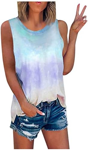 Bluz Yelek Tee Genç Kızlar için Sonbahar Yaz Kolsuz Moda Pamuk Ekip Boyun Grafik Kravat Boya Kaşkorse Tankı T Shirt