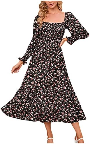 NOKMOPO Kadın Resmi Elbise Moda Rahat Düz Renk Boho Gevşek Elbise Ruffled Uzun Kollu Orta Etek