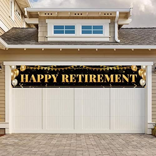 ANATANOWOR Büyük Mutlu Emeklilik Dekorasyon Afiş, Siyah ve Altın Mutlu Emeklilik Afiş İşareti, Emeklilik Parti Süslemeleri