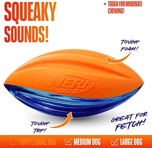 Interaktif Squeaker ile Nerf Köpek Bash Topu Köpek Oyuncak, Hafif, Dayanıklı ve Suya Dayanıklı, 4 İnç, Orta / Büyük