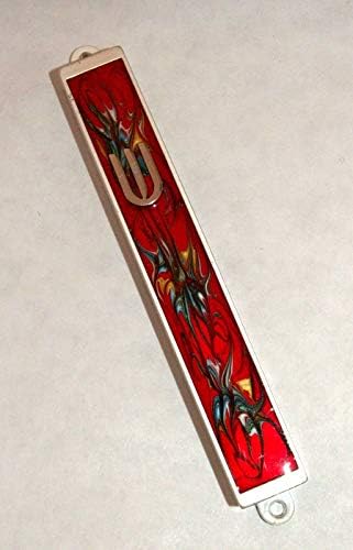 Judaica Mezuzah Kılıf Bordo Kırmızı Dekoratif Retro Şerit Gümüş SHİN 10 cm