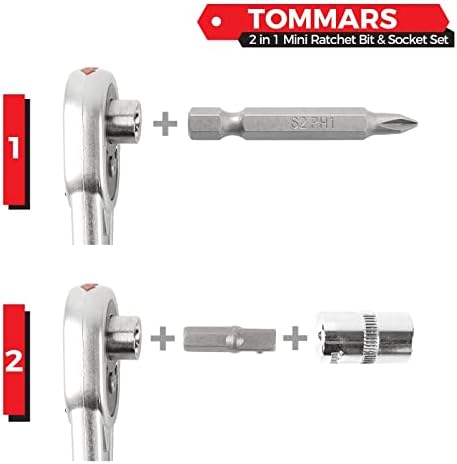 TOMMARS 1/4-inç Mini Bit Cırcır Anahtarı Seti, Mini Kilitleme Anahtarı Seti ınl. S2 Tornavida Uçları ve Cr-V Soketleri