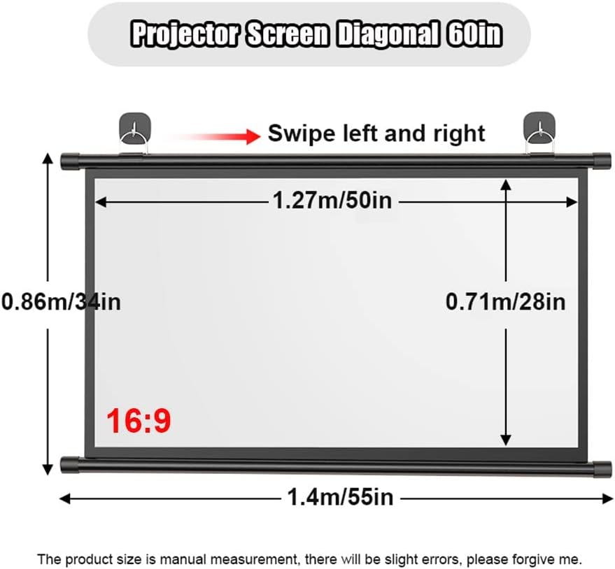 Taşınabilir projeksiyon perdesi 60 inç Projeksiyon Ekranı HD 4K 3D Film Ekranları Anti-Kırışık Seyahat için Kamp Konferans