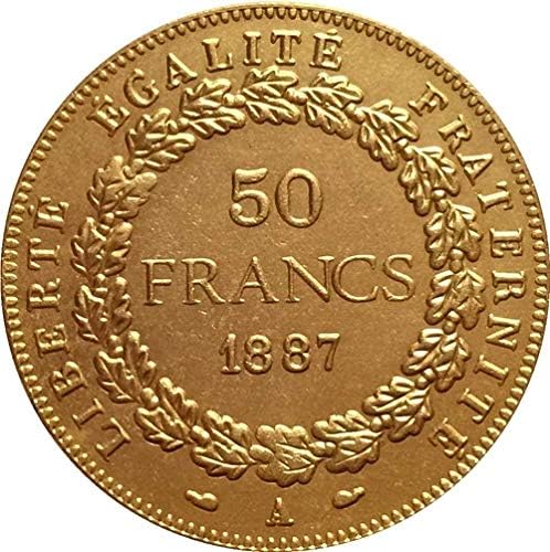 Mücadelesi Coin 24-K Altın Kaplama 1887 Fransa 50 frank Sikke Kopya Kopya Onun için Hediye Sikke Koleksiyonu
