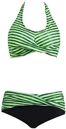 KHIIen kadın Yüksek Belli Kontrol Bandaj bikini seti Büküm Ön Mayolar Şerit Halter Bikini 2 Parça Mayo