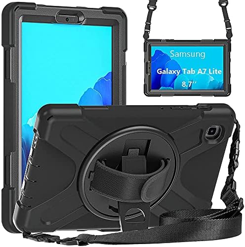 Paket - Samsung Galaxy Tab A7 Lite 8.7 Kılıf ile Temperli Cam Ekran Koruyucu kalemlik Kickstand El Kayışı ve Omuz