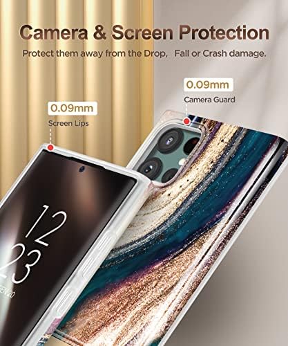 GVIEWIN Mermer Paketi-Samsung Galaxy S22 Ultra 5G 6.8 ile Uyumlu, Metal Kickstandlı Slide Kamera Kılıfı+ S22 Ultra