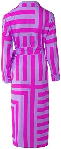 MIASHUI Kısa Kollu Maxi Elbise Kadınlar Baskılı Yarım Kollu Zarif Düğümlü Colorblock Çizgili Baskı Gömlek Elbise Yaz