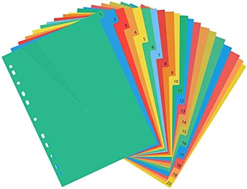Cabilock Renkli Dosya Klasörleri Renkli Klasörler 20 adet A4 Bağlayıcı Bölücüler Sayfası, Çok Renkli Yerleştirilebilir