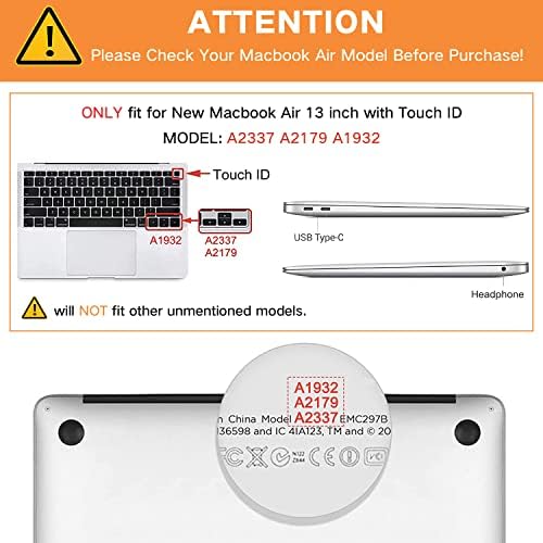 Sufford MacBook Air 13 İnç Kılıf 2020 2019 2018 Yayın A2337 M1/A2179/A1932 , Sert Plastik Kabuk ve Klavye Kapağı Uyumlu