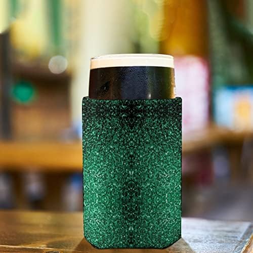 Güzel Zümrüt Yeşil Glitter Parıldıyor Kullanımlık Fincan Kollu Buzlu Kahve Yalıtımlı Bardak Tutucu ile Sevimli Desen