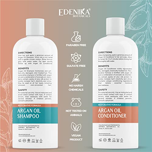 Edenika Botanicals Argan Yağı Şampuanı ve Argan Yağı Saç Kremi-Organik Şampuan ve Saç Kremi Seti Sülfatsız Paraben