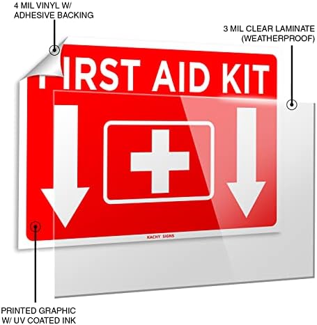 (2'li Set) İlk yardım çantası İşaret etiketi Kırmızı 10 x 7 - Dayanıklı Kendinden Yapışkanlı 4 Mil Vinil - Lamine