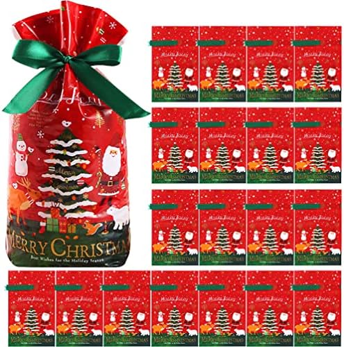 OUNONA Noel şeker ipli Çanta: 50 adet Noel Ağacı Elk Noel Baba Kardan Adam Çikolata Goodie hediye kesesi Çocuklar