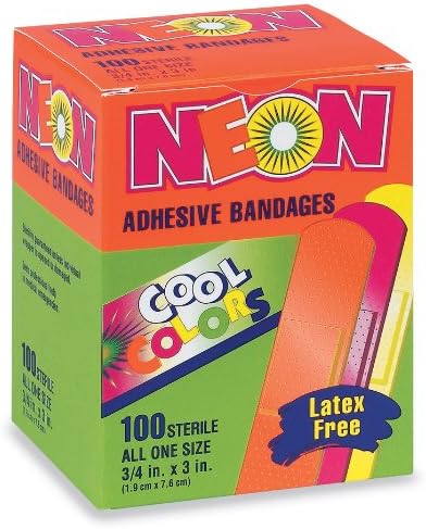 Neon Yapışkan Bandajlar, Çeşitli Renkler, 3/4 x 3, 100 / BX (1 Kutu)