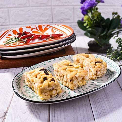 Aile Yemek Tabakları 4'lü set, Japon Sırlı seramik tabak Aile Yemek Tabağı, 9.4 İnç oval tabak Balık Tabakları